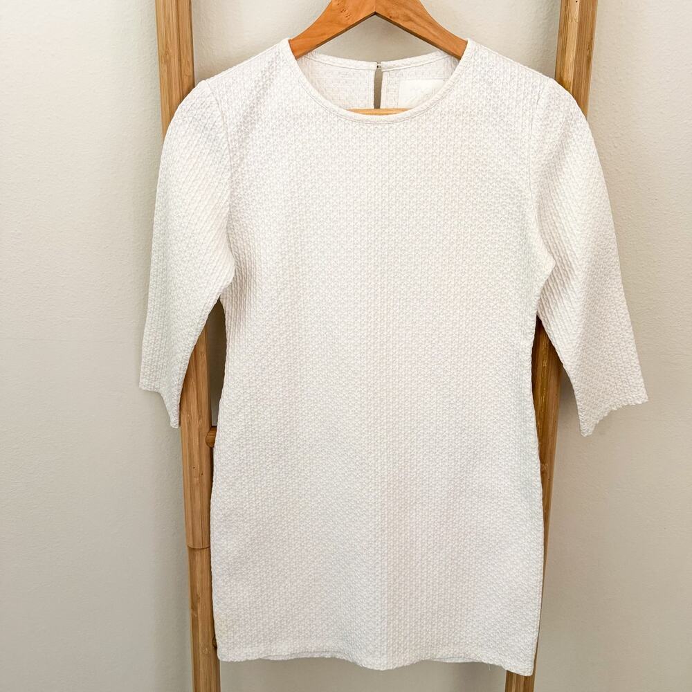 Mare Mare Anthropologie White Textured Mini Dress 3/4 Sleeve Bridal Stretch